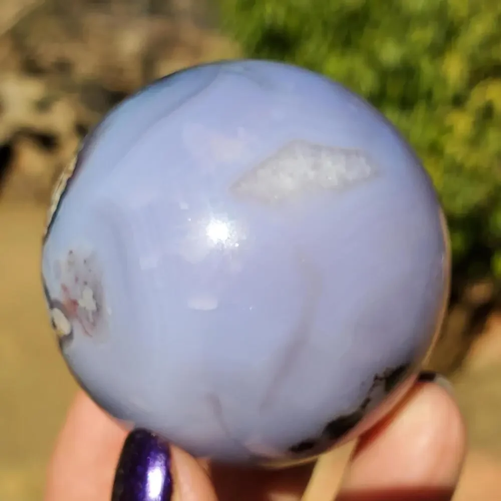 Light Blue Flower Agate Crystal Stone Sphere 180 grams 51 mm